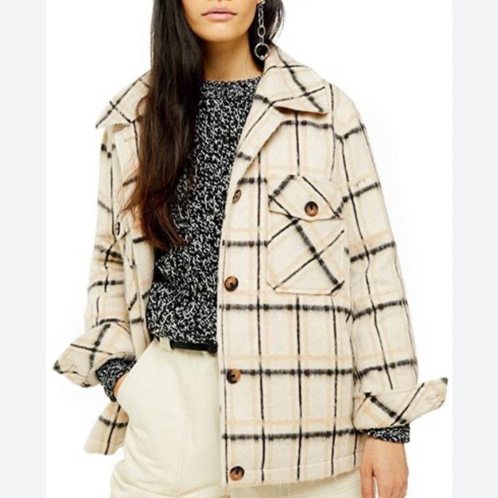 Topshop Cream Check Jacket Petite Size Small
